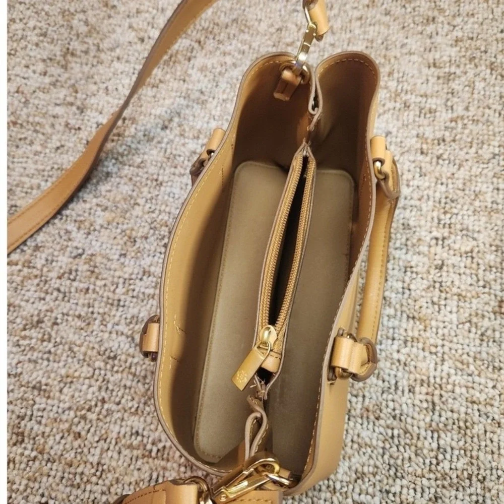 Nanette Lepore Faux Leather Top Handle Satchel Crossbody Bag Camel Gold Hardware